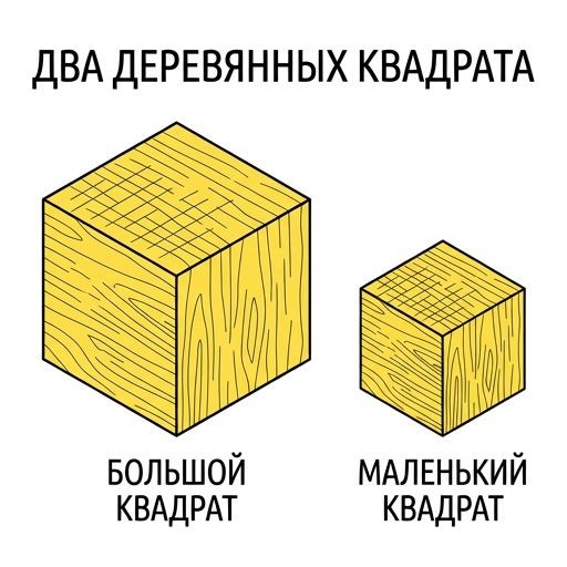 Two yellow squares of different sizes, isometric view, wooden texture.