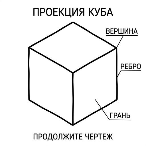 Black-and-white line-art: a simple 3D cube in perspective, thick black outlines, no shading, white background.