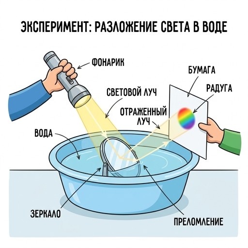 Отражение: возврат разложенного света от зеркала, лежащего в воде