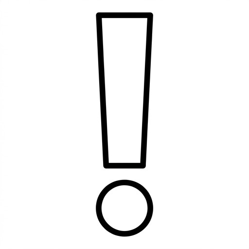 Black and white line-art symbol: bold exclamation mark, thick contour.