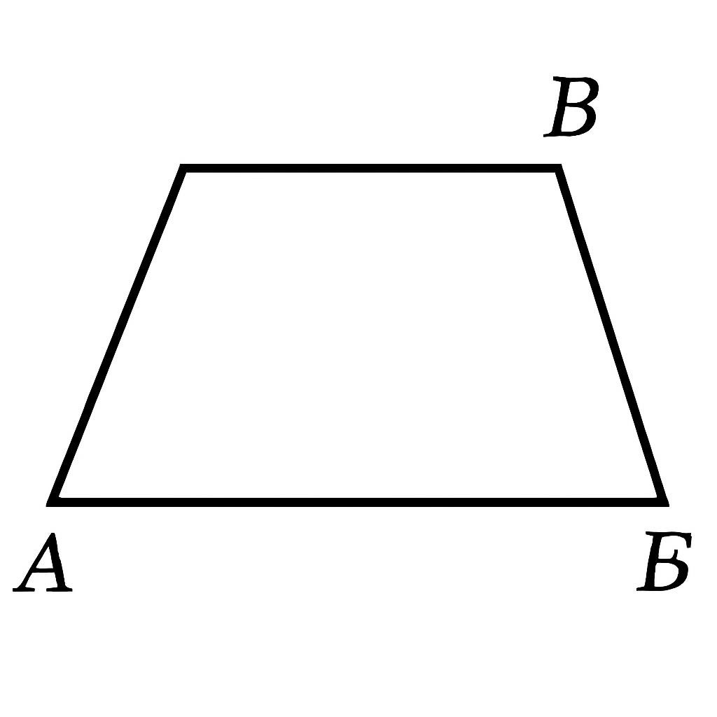 Black and white line-art: Scalene trapezoid with all different sides, simple bold contours, no shading.