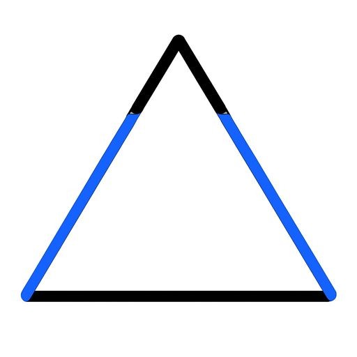 A line drawing of an isosceles triangle with a thick blue highlight on one of the slanted equal sides.