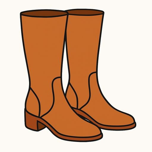 Simple black and white line-art: a pair of tall leather boots, bold contours.
