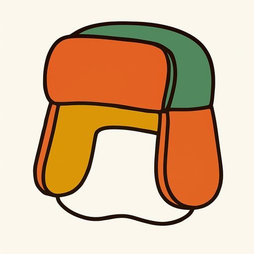 Simple black and white line-art: a traditional Russian fur hat, bold contours.