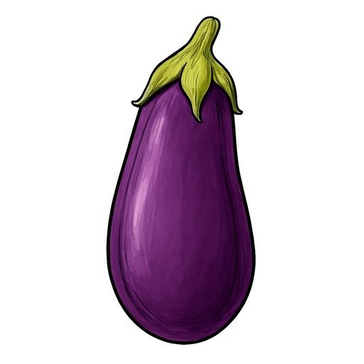 A realistic fresh eggplant (aubergine) with a green stem on a white background, studio lighting.