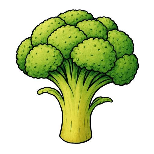 A realistic fresh green broccoli head on a white background.