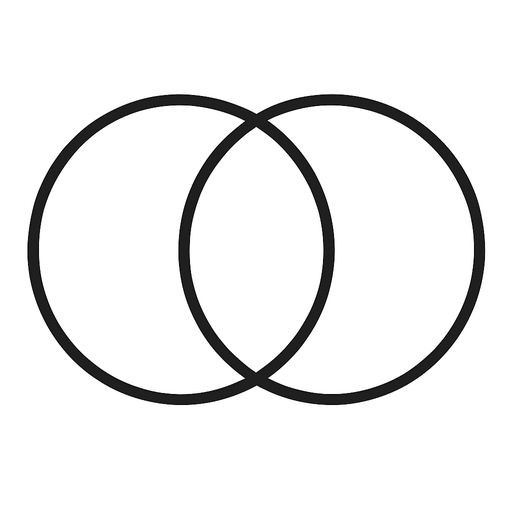 Black-and-white line-art: two overlapping circles A and B, simple schematic.