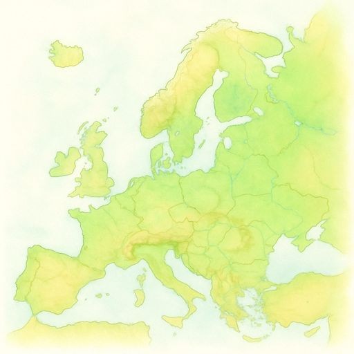 A detailed physical map of Europe with mountains and rivers.