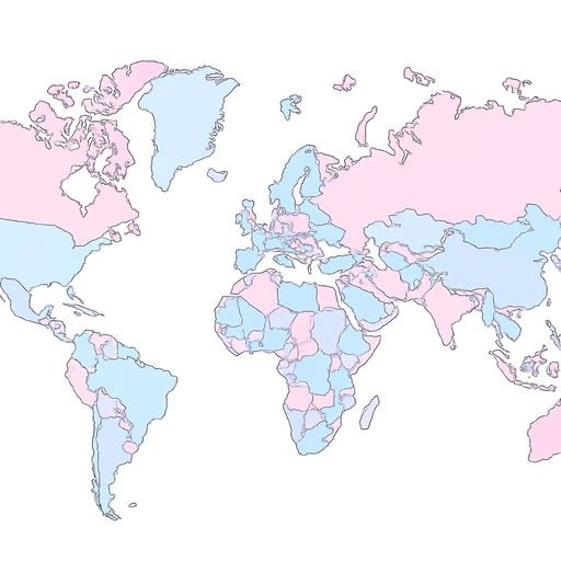 A political world map with countries in different colors.