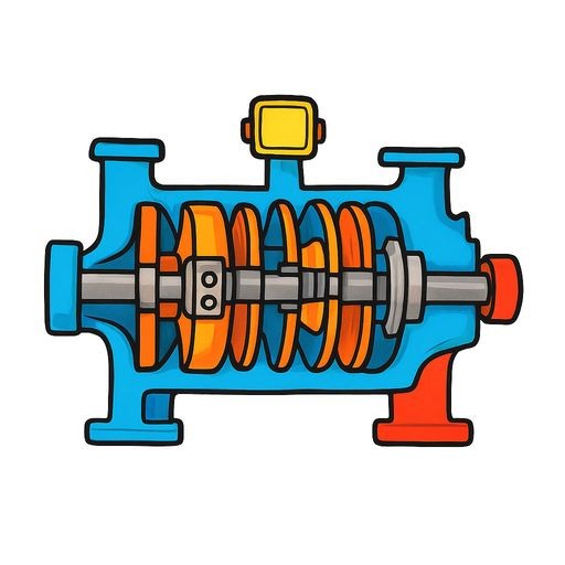 Schematic technical line drawing of a heavy industrial power turbine unit, cross-section view, labeled with Cyrillic letters А, Б, В, Г pointing to different parts. Simple contours, white background, technical style.