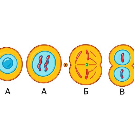 A schematic diagram showing the stages of cell division (mitosis) in a eukaryotic cell. Stage 1: parent cell with a nucleus. Stage 2: chromosome doubling inside the nucleus. Stage 3: chromosomes separating. Stage 4: two identical daughter cells. Clear, scientific illustration, no text labels.
