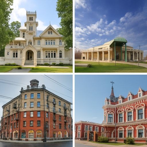 2x2 grid of four distinct objects, no text: Культурные доминанты региона