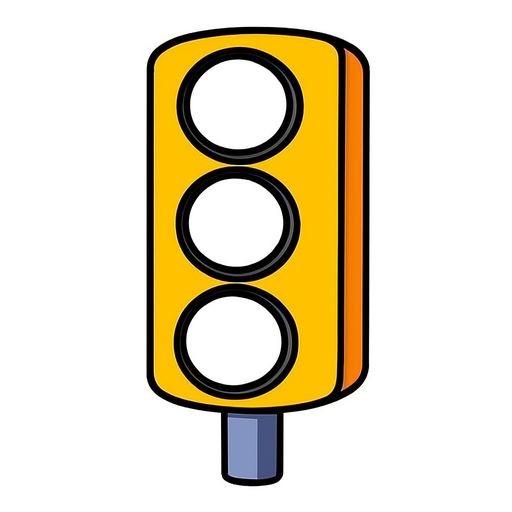 Black-and-white line-art coloring page for kids: a simple street traffic light on a pole, bold contours, no shading.
